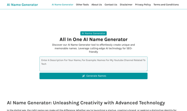 210+ Free AI Name Generator Tools Website for Passive Income Generation